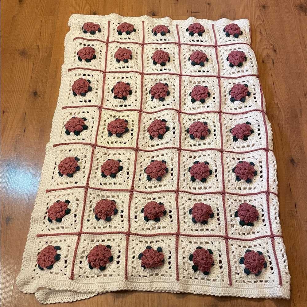 Crochet Blanket with Floral Design